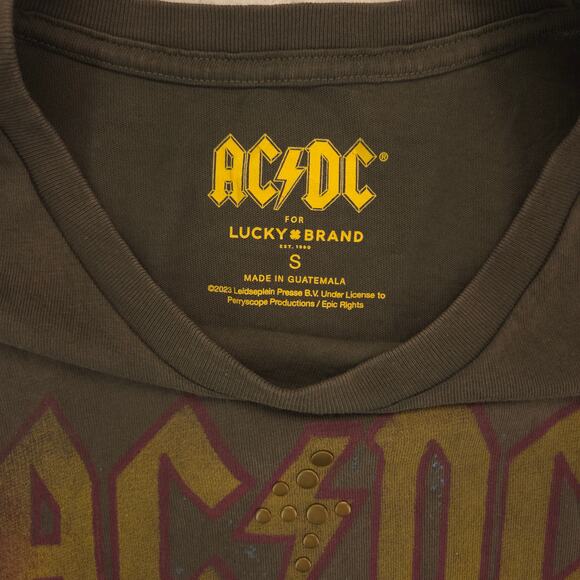 ACDC Band Crew Neck Short Sleeve Graphic T Shirt Mens Size S Olive Green - Picture 3 of 9
